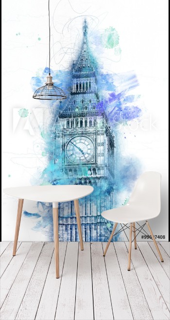 Picture of Colorful paint effect blue Big Ben